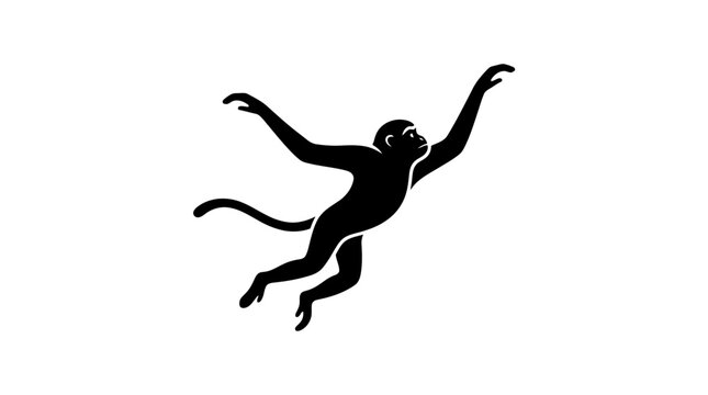 Black silhouette of a monkey in mid air jumping pose