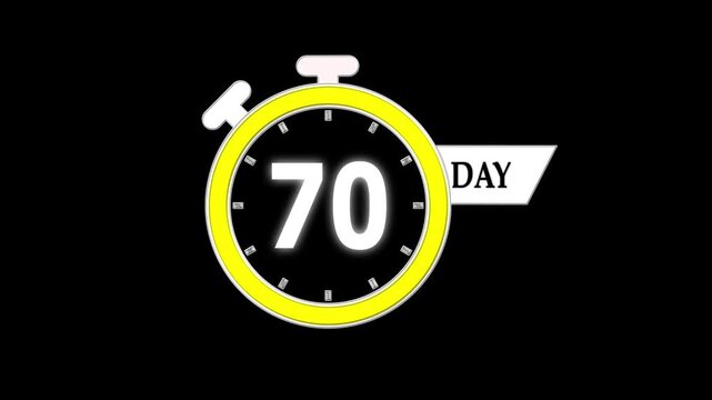 Only 70 days left, countdown animation video for events; stopwatch timer showing 0 to 70 days, clean motion graphic clip for promotions and sales.