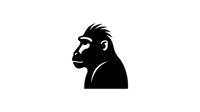 Black and white gorilla head profile illustration on white background