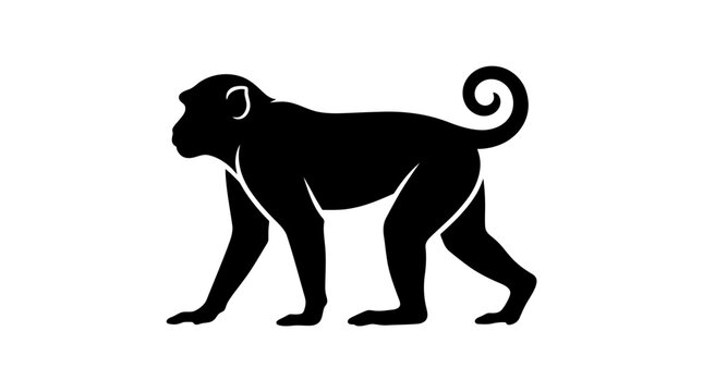 Black silhouette of a monkey in profile with curled tail