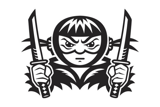 Traditional Ninja Assassin Holding Twin Blades in Ready Pose Vector Illustration