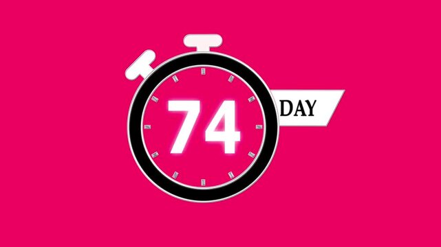 Only 74 days left, countdown animation video for events; stopwatch timer showing 0 to 74 days, clean motion graphic clip for promotions and sales.