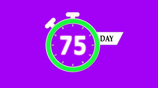 Only 75 days left, countdown animation video for events; stopwatch timer showing 0 to 75 days, clean motion graphic clip for promotions and sales.