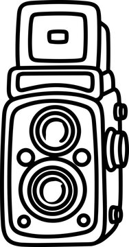 Retro Twin Lens Reflex Camera Line Art Icon