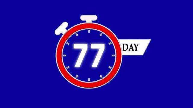 Only 77 days left, countdown animation video for events; stopwatch timer showing 0 to 77 days, clean motion graphic clip for promotions and sales.