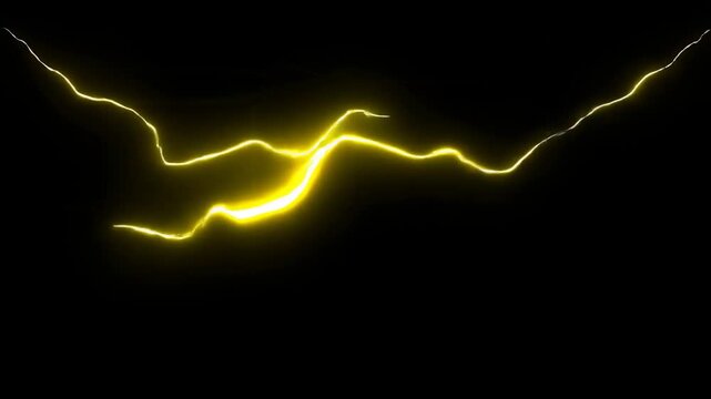 Dynamic yellow lightning strikes against dark background in dramatic motion sequence