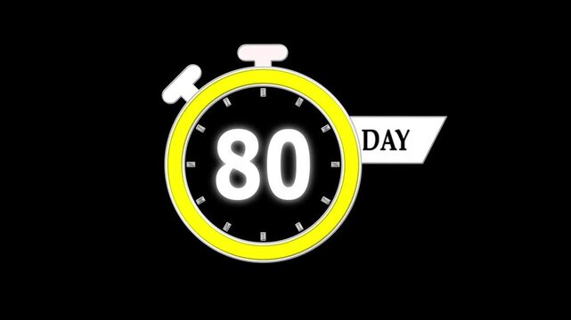 Only 80 days left, countdown animation video for events; stopwatch timer showing 0 to 80 days, clean motion graphic clip for promotions and sales.