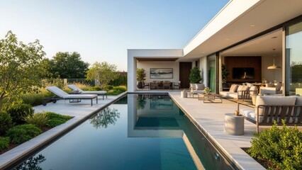 Fototapeta premium Modern luxury villa with infinity swimming pool and garden.