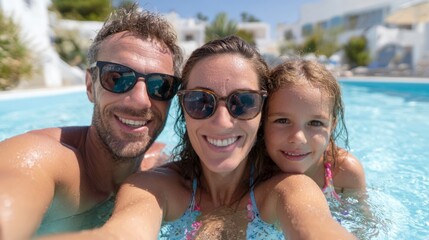 Obraz premium Happy Family Enjoying a Fun Day in the Pool, Capturing Memorable Moments Under the Bright Sun with Smiles and Laughter