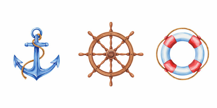 Nautical Themed Icons Set Isolated Background