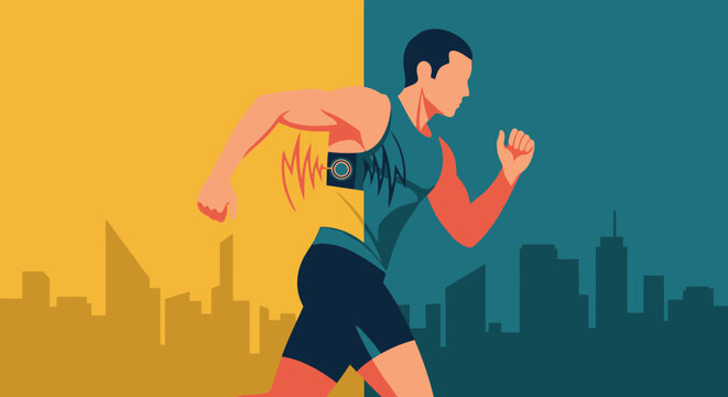 Male runner with heart rate monitor on chest.