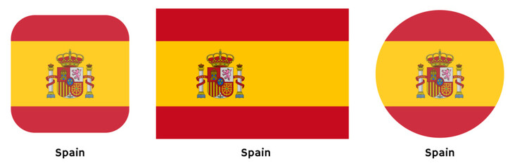 Fototapeta premium Spain flag vector SVG in circle and square curved flag shapes with transparent background. Editable, scalable national flag design for branding, web, print, and digital media.