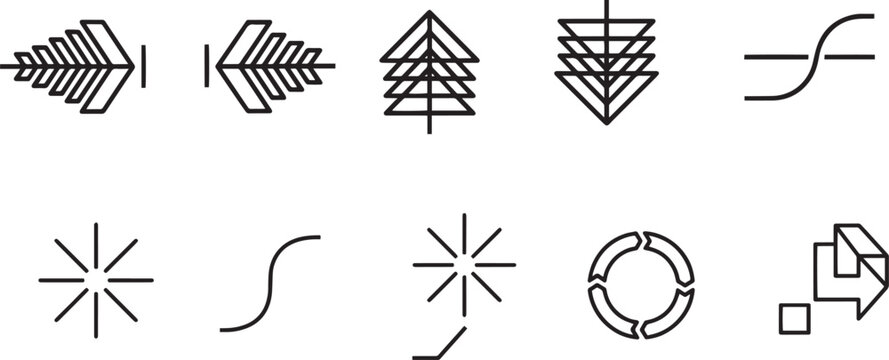 Minimalist Geometric Line Icon Set with Tech Data Nodes Flowcharts and Abstract Arrow Symbols Pack