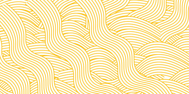 Yellow instant noodle, pasta and spaghetti texture with geometric wavy lines. Ramen, pasta vector pattern. Background abstract food illustrationmodern eps10