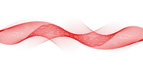 Red dotted wave line pattern. Halftone undulate net background. Abstract flowing particle lattice wallpaper. Vector curved dash gradient element for poser, banner, presentation, booklet, brochure © Dul