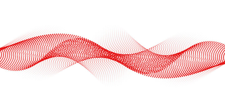 Red dotted wave line pattern. Halftone undulate net background. Abstract flowing particle lattice wallpaper. Vector curved dash gradient element for poser, banner, presentation, booklet, brochure