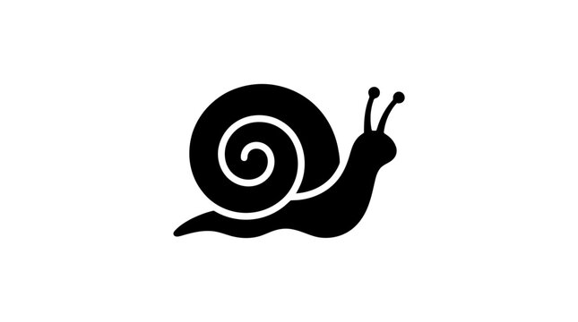 Minimalist black and white snail icon illustration on white background