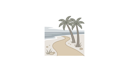 Minimalist beach scene with palm trees and sand path. © nur