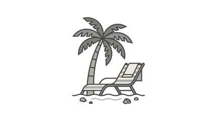Obraz premium Tropical beach chair under a lone palm tree illustration.
