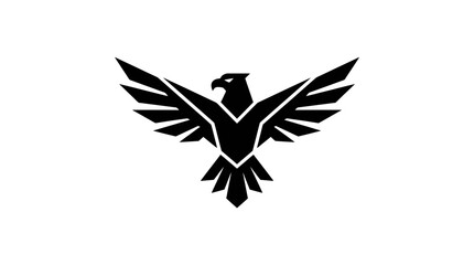 Fototapeta premium Black eagle silhouette spreading wings on white background