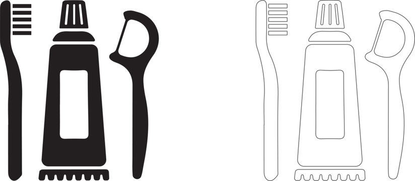 Oral hygiene kit vector icon, toothbrush with toothpaste tube symbol, astronaut dental care set and teeth cleaning.