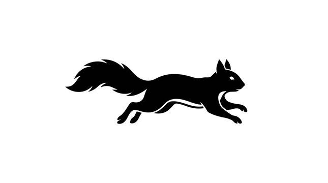 Black silhouette of a squirrel in motion on a white background