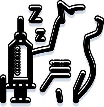 Syringe injecting medication to induce sedation, with a patient's arm resting and sleep symbols indicating the effect for a comforting medical experience