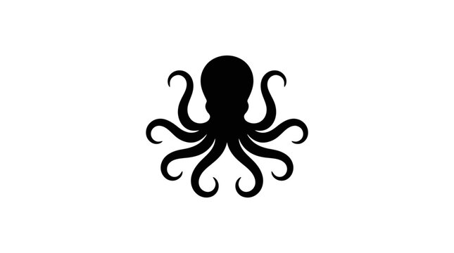 Black silhouette of an octopus on a white background