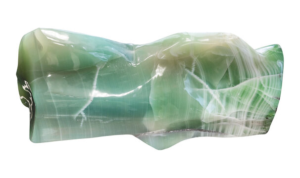 polished piece of green nephrite rock cutout on white background