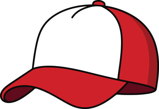 a very minimal simple vector cartoon illustration of a blank trucker hat or baseball cap facing slightly right, featuring a solid red curved brim and matching red back panels paired with a prominent w