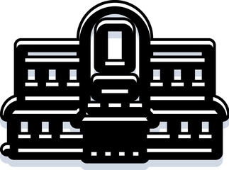 Naklejka premium Historic public building icon with classical columns and pediment, symbolizing government, law, finance, culture and civic institutions in a clean vector outline illustration