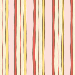 Obraz premium Stripes seamless pattern. Pink, red and yellow lines girly print. Hand drown line sweet background