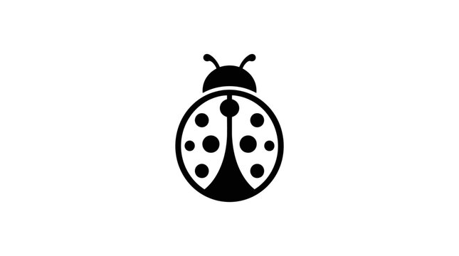 Minimalist black and white ladybug icon on white background