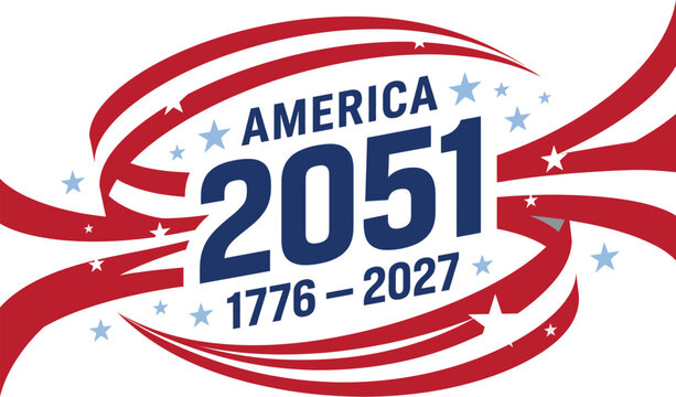 America 2051 anniversary emblem with stars and stripes ribbon celebrating 275 years of history