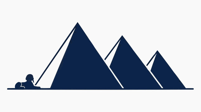 Pyramids of Giza Silhouette - Minimalist dark‑blue illustration featuring the Great Sphinx and three pyramids symbolizing ancient Egyptian architecture and culture