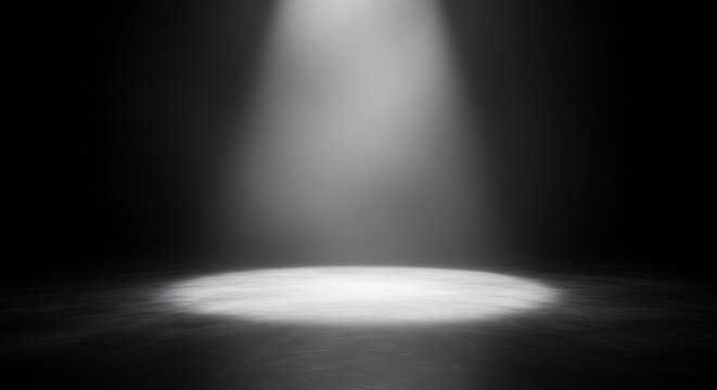 Spotlight on empty stage background with dark room and floor