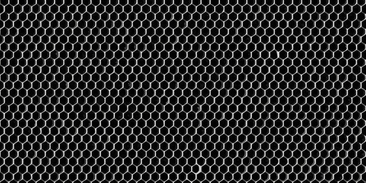 Hexagonal Grid Pattern Metallic Mesh On Black Background