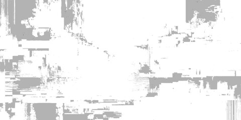 Fototapeta premium Abstract grey glitch texture on white background, pixel distortion, and fragmented shapes over a bright white backdrop.