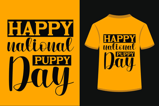 Yellow t shirt design featuring happy national puppy day text