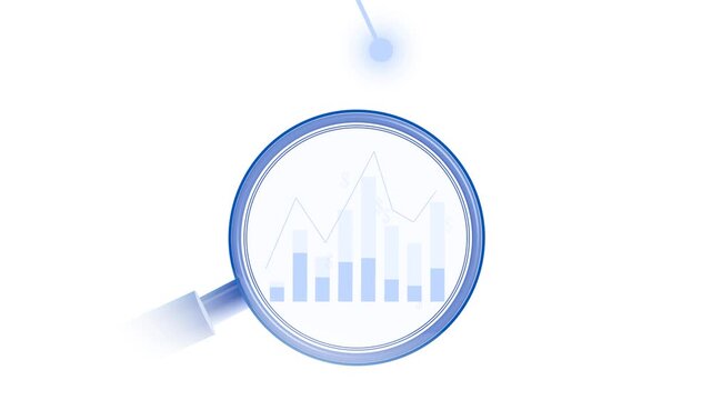 Magnified financial chart analysis animation on white background