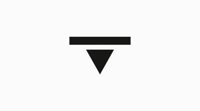 Black geometric downward arrow symbol on white background