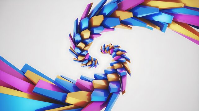 A digital art illustration of interconnected colorful blocks spiraling inward