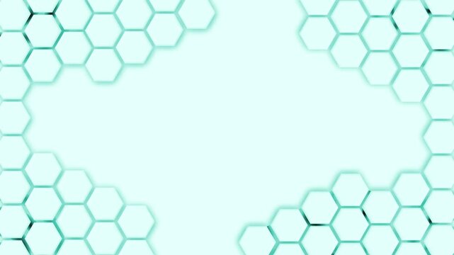 Hexagon corner frame tech background animation, Clustered gray 3D hexagon tiles at corners