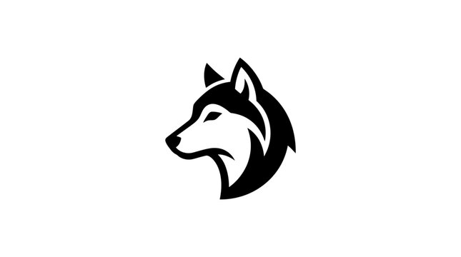 Black and white husky dog head logo silhouette on white background