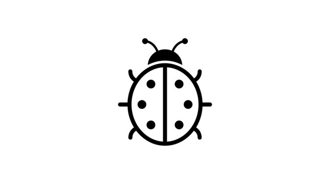 Minimalist black and white ladybug icon on white background