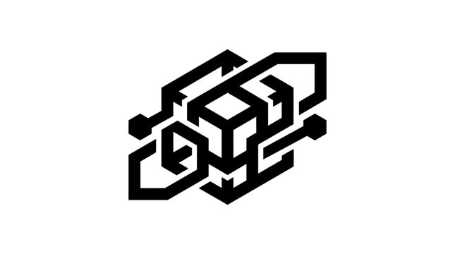 Isometric abstract geometric tech logo symbol on white background