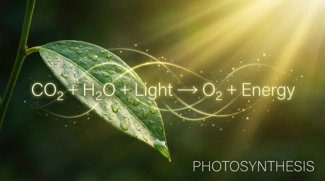 Photosynthesis, essential biological process converting sunlight, water, carbon dioxide into vital oxygen, chemical energy, sustaining earth's ecosystem, green foliage, natural environment.