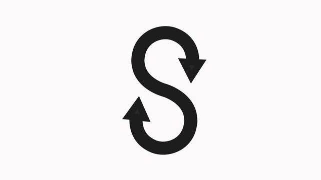 Minimalist s-shaped loading spinner animation, rotating circular arrow for UI and web development rotation 4k video.