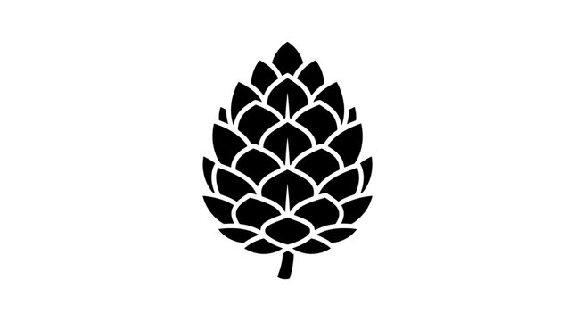 Minimalist black pine cone silhouette logo icon on white background