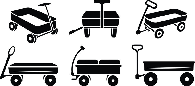wagon icon set silhouette toy wagons vector illustrations